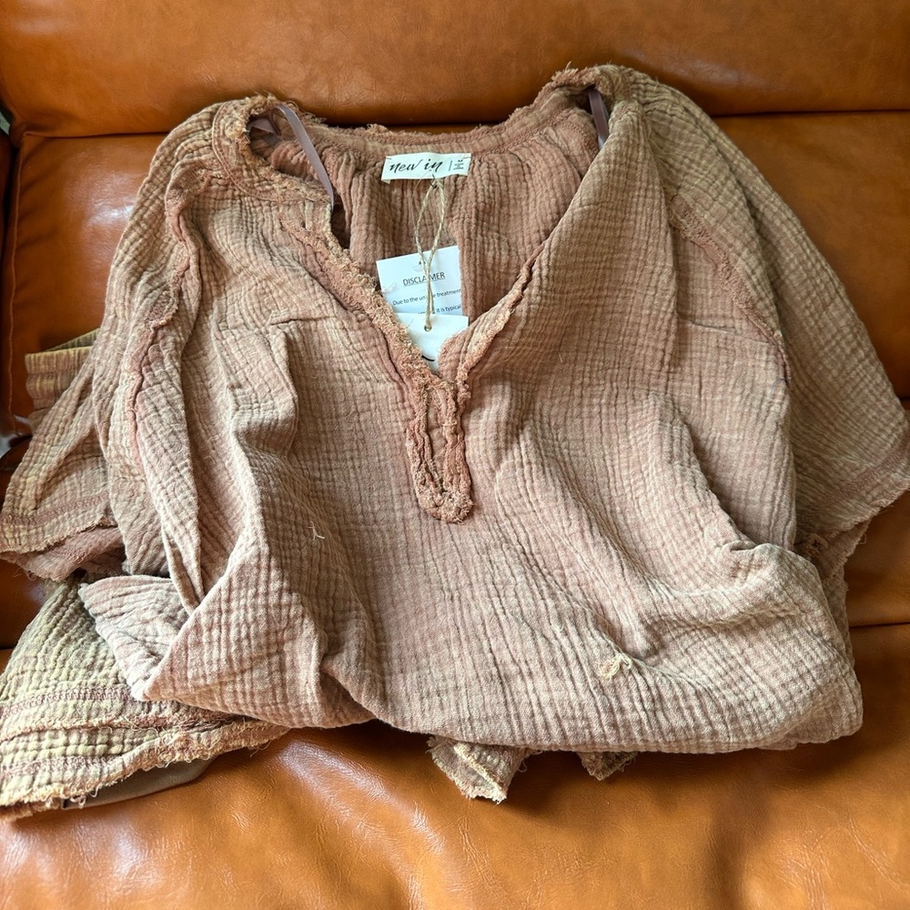 Rust M Washed Cotton Textured Two-Piece Set - Picture 4 of 9